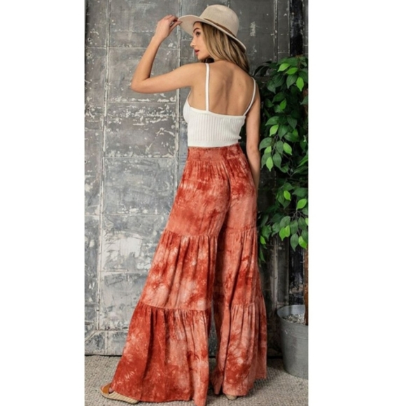 Terracotta Tie Dye Wide Leg Pants - Picture 3 of 5